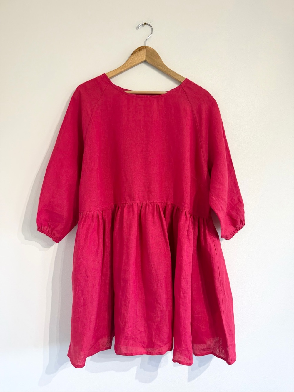 Amour Linen Sofia midi length dress fruit punch red pink